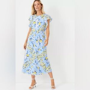 NWOT Women’s Ann Taylor Lemon Ruffle Sleeve Lined Maxi Dress Size Small
